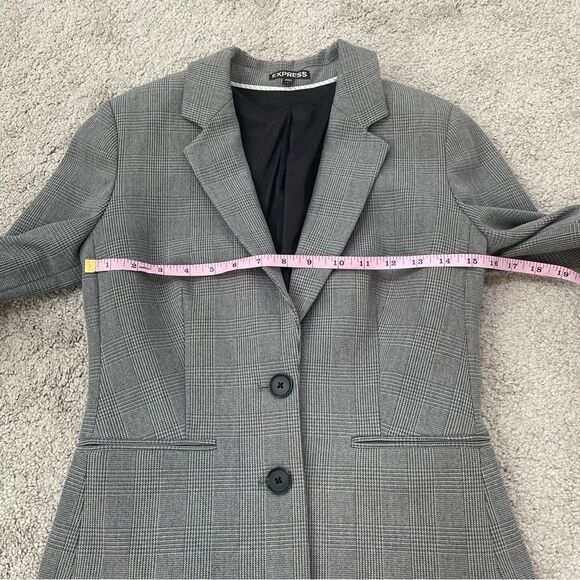 Express Gray Plaid Blazer Jacket with Elbow Pads Size 2 - Picture 11 of 11